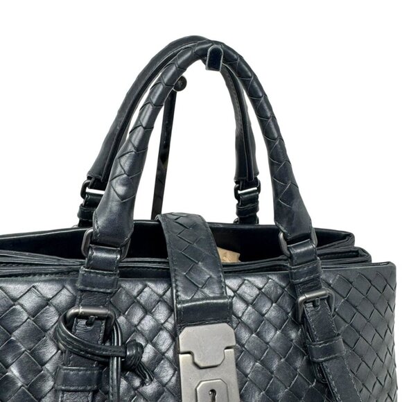Bottega Veneta Womens Woven Leather Intrecciato Roma Satchel Bag Handbag Black - Picture 5 of 16